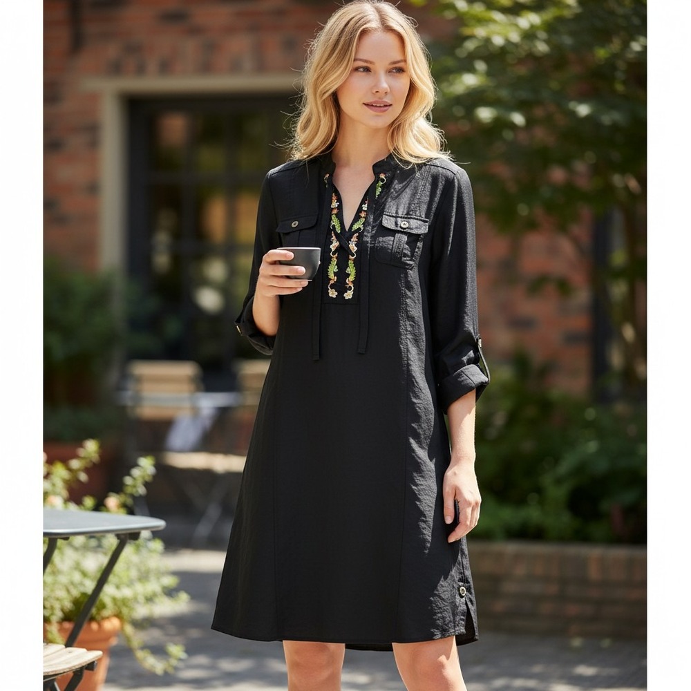 Holding Horses Anthropologie Womens 2 Black Imogen Shirt Dress Witchy Goth Artsy